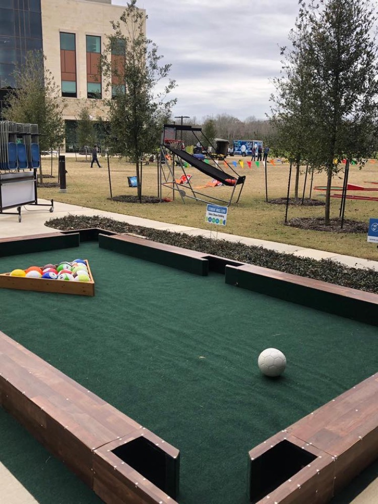 Soccer pool with basketball background